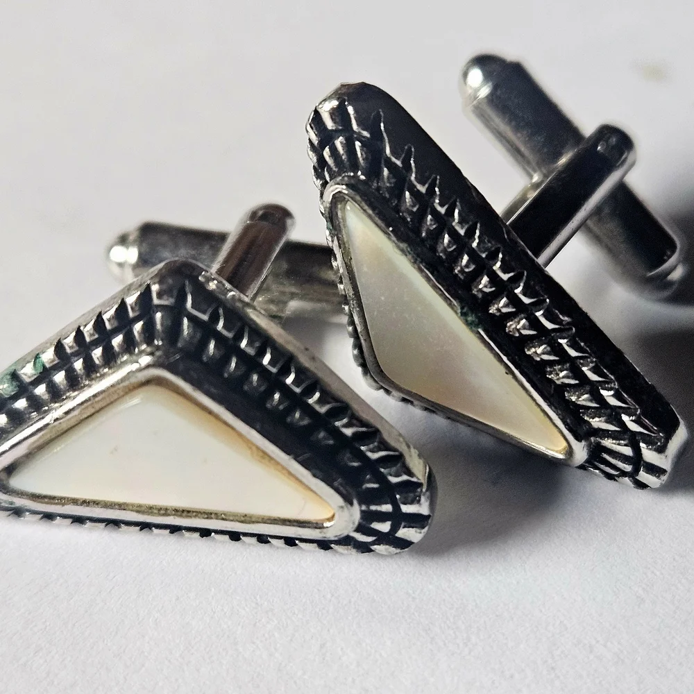 Silver and Cream Triangle Cufflinks